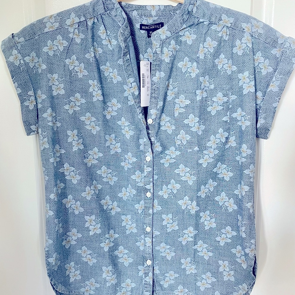 NWT j.crew mercantile denim floral button-up XS